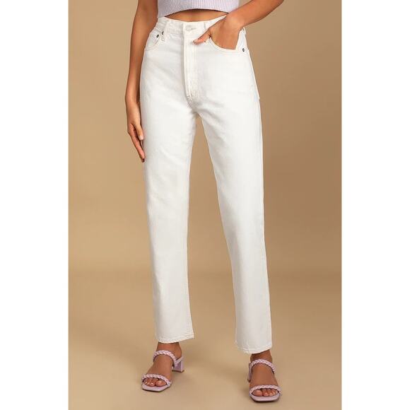 AGOLDE 90's Pinch Waist High Rise Straight Jeans Porcelain White Sz 31 NWT $200 - Picture 4 of 14